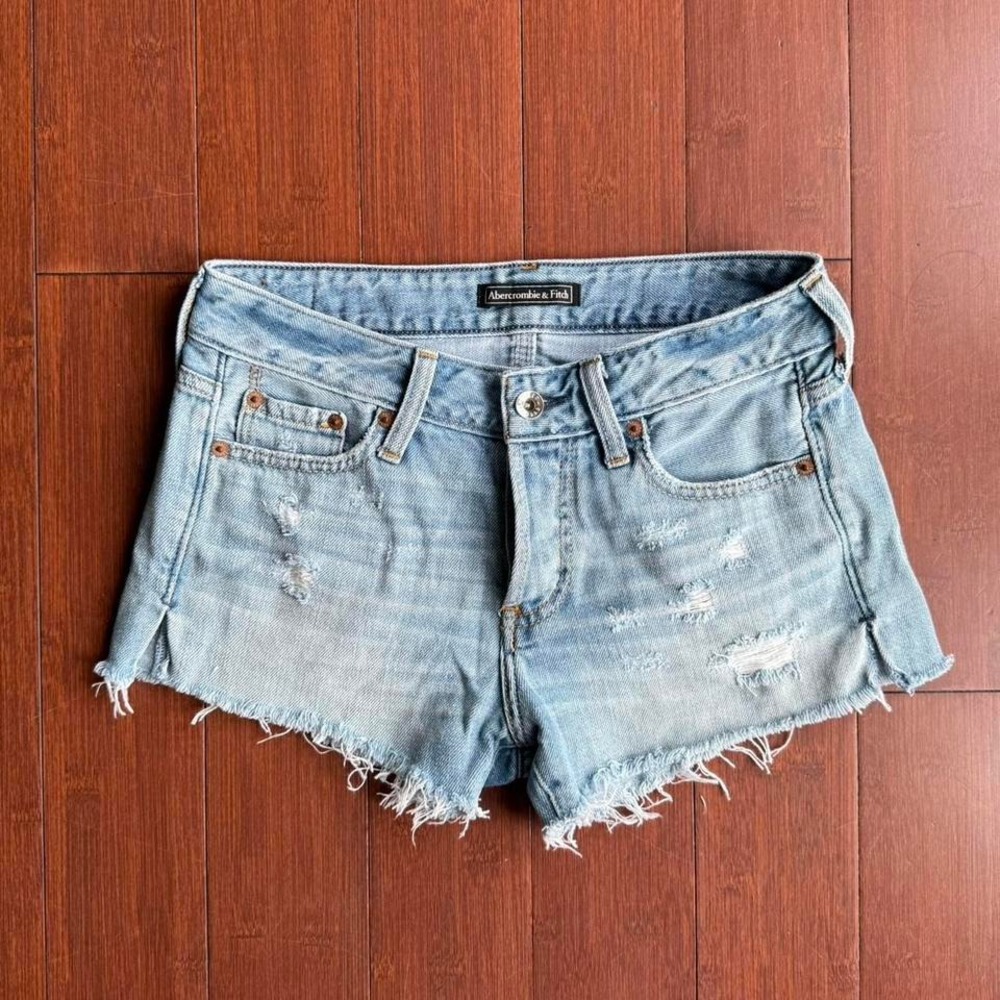 Abercrombie & Fitch Blue Distressed Denim Boyfriend‎ Cutoff Shorts